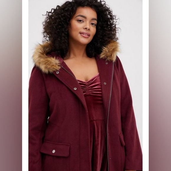 Torrid Wool Zip Front Fur Trim Coat Size 00 Medium 10 - Picture 9 of 9